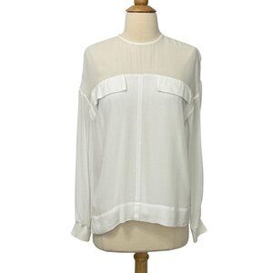 Reiss White Camille Semi Sheer Twin Pocket Top Blouse Viscose Lined EUC Size S